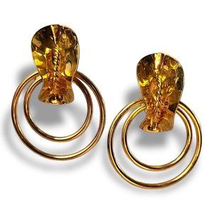 Woman's Drop Earrings BOHO Gold Circle and Blossom Design